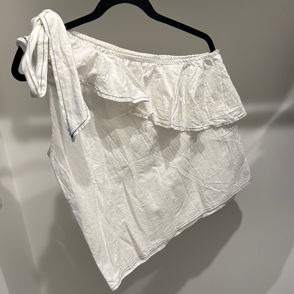 White One-Shoulder Ruffle Top